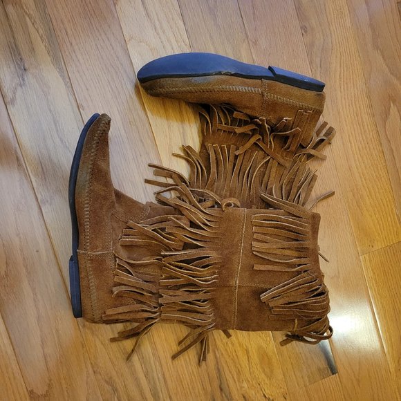 Minnetonka fringe leather boots sz8 - Picture 2 of 4